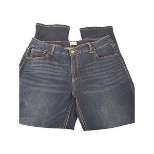 Time Tru Dark Wash Jeans Straight Legs Yellow Stitching High Waist Size 18